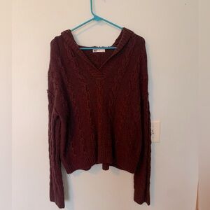 SO cabled, burgundy sweater with hood